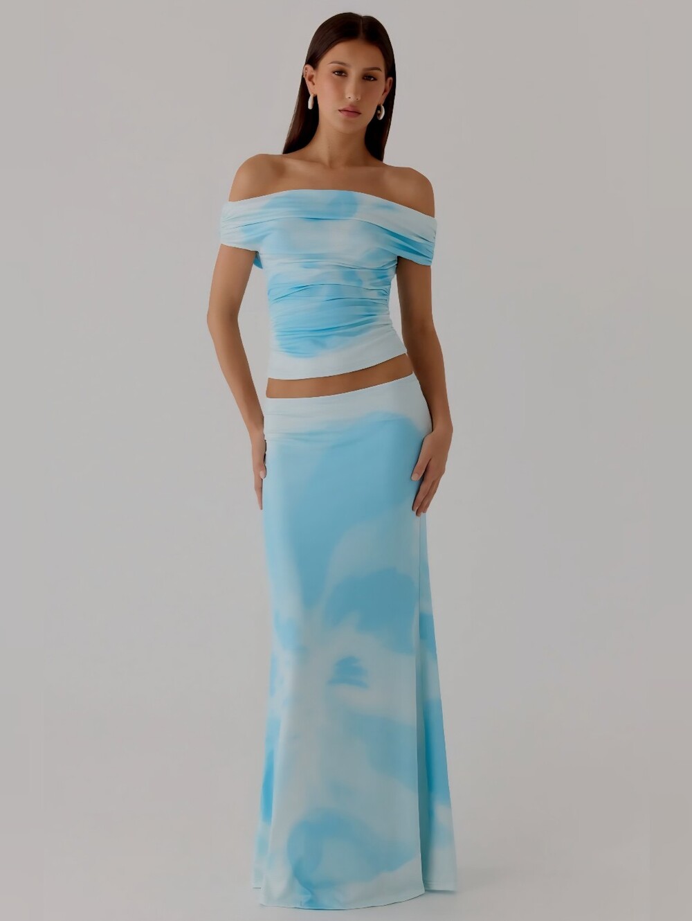 Peppermayo Blooming Blue Tie-Dye Off-Shoulder Skirt Set